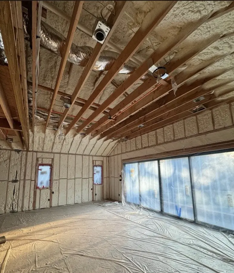 Interior walls and ceiling insulated with spray foam during new construction in Hellam